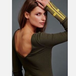 We the Free Green Mod Stripe Waffle Henley Top